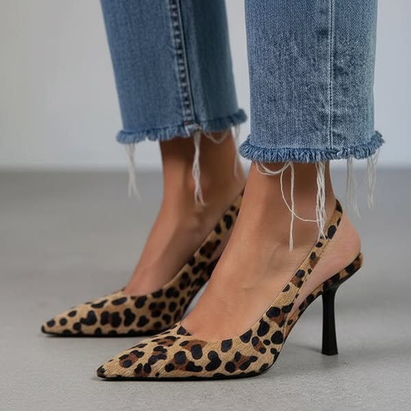 Maria | Tacchi Stiletto Khaki con Stampa Leopardo e Punta Affilata