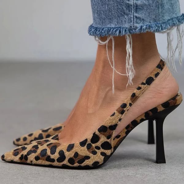 Maria | Tacchi Stiletto Khaki con Stampa Leopardo e Punta Affilata