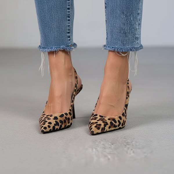 Maria | Tacchi Stiletto Khaki con Stampa Leopardo e Punta Affilata