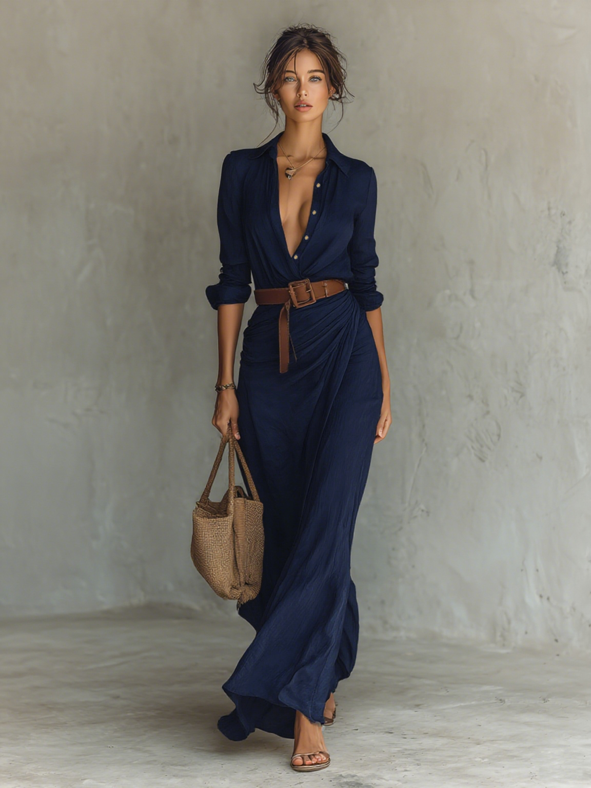 Senna | Abito Maxi Lungo con Collo a Revers