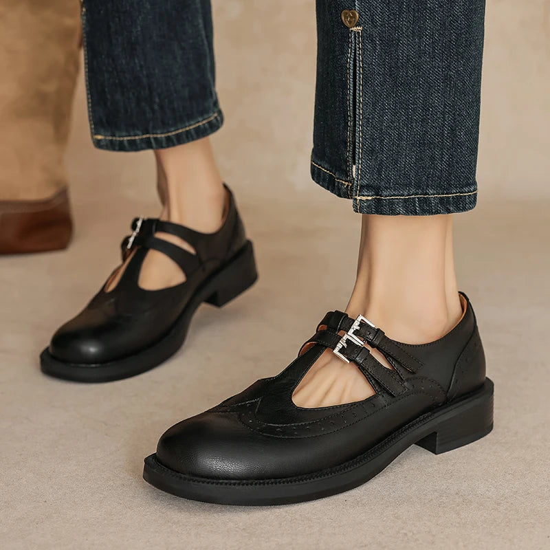Chiara™ | Mary Jane Retrò in Pelle con Tacco Comodo