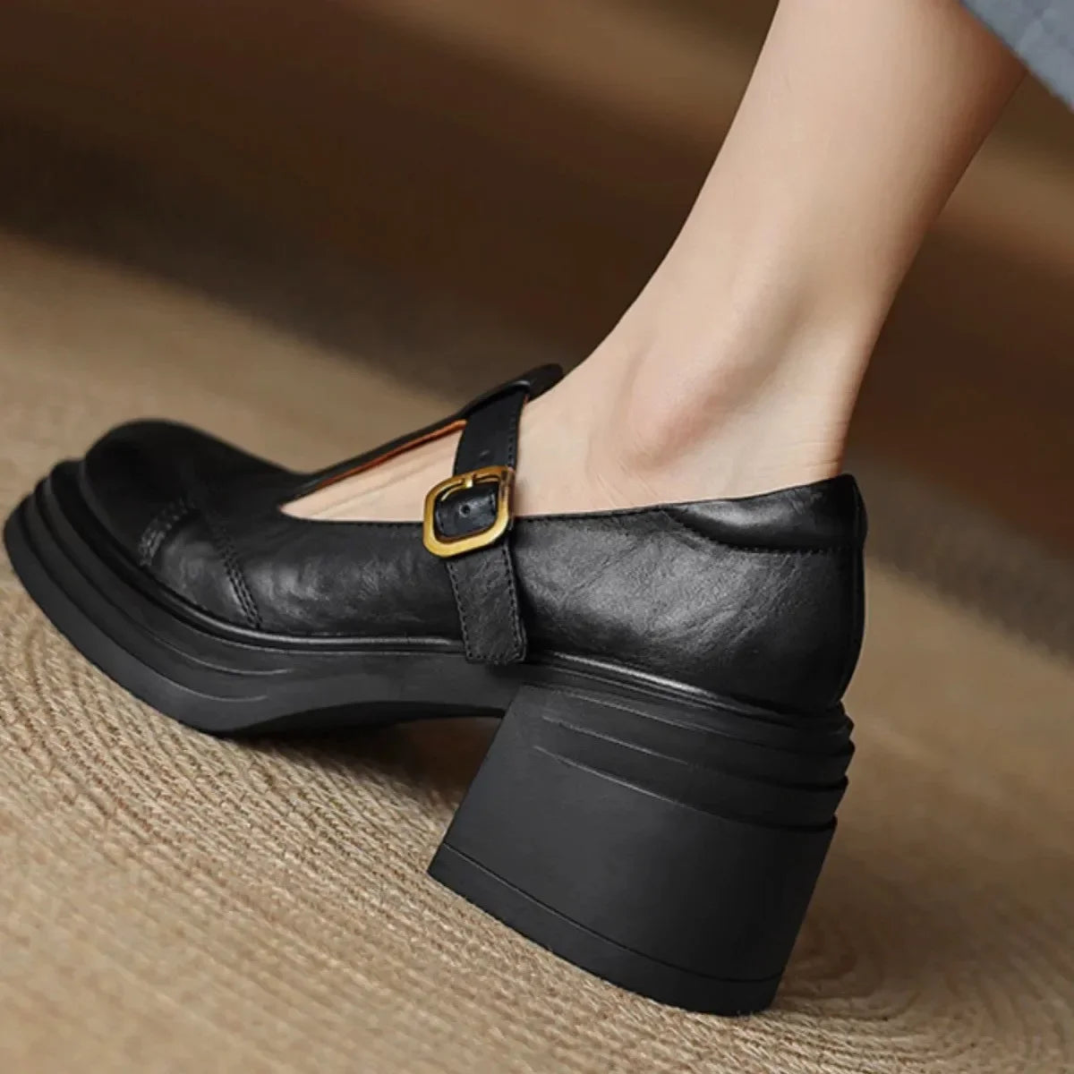 Bianca™ | Mary Jane in Pelle con Tacco Retrò