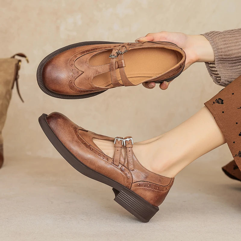 Chiara™ | Mary Jane Retrò in Pelle con Tacco Comodo