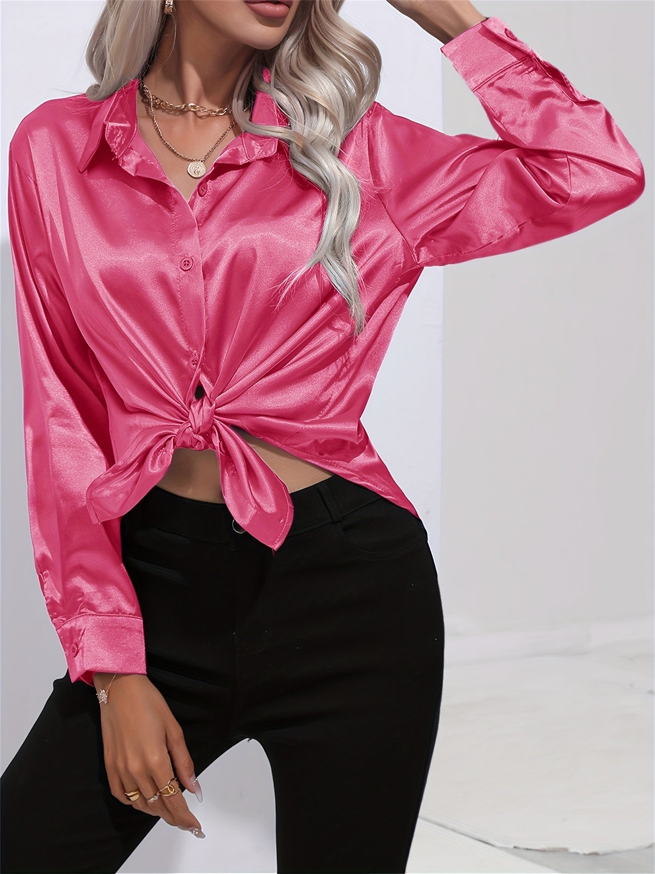 Bengina | Blusa Satinata Elegante con Maniche Lunghe