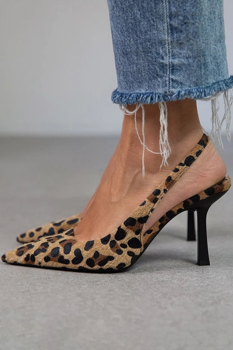 Maria | Tacchi Stiletto Khaki con Stampa Leopardo e Punta Affilata
