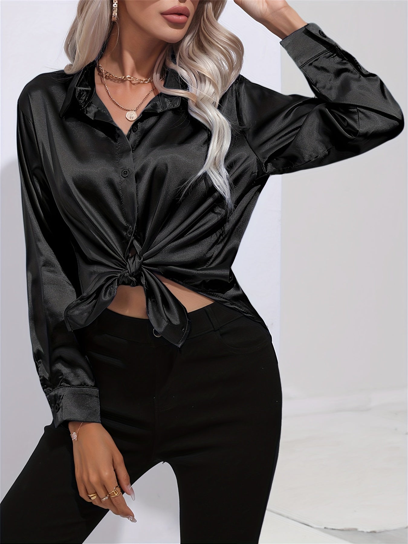 Bengina | Blusa Satinata Elegante con Maniche Lunghe