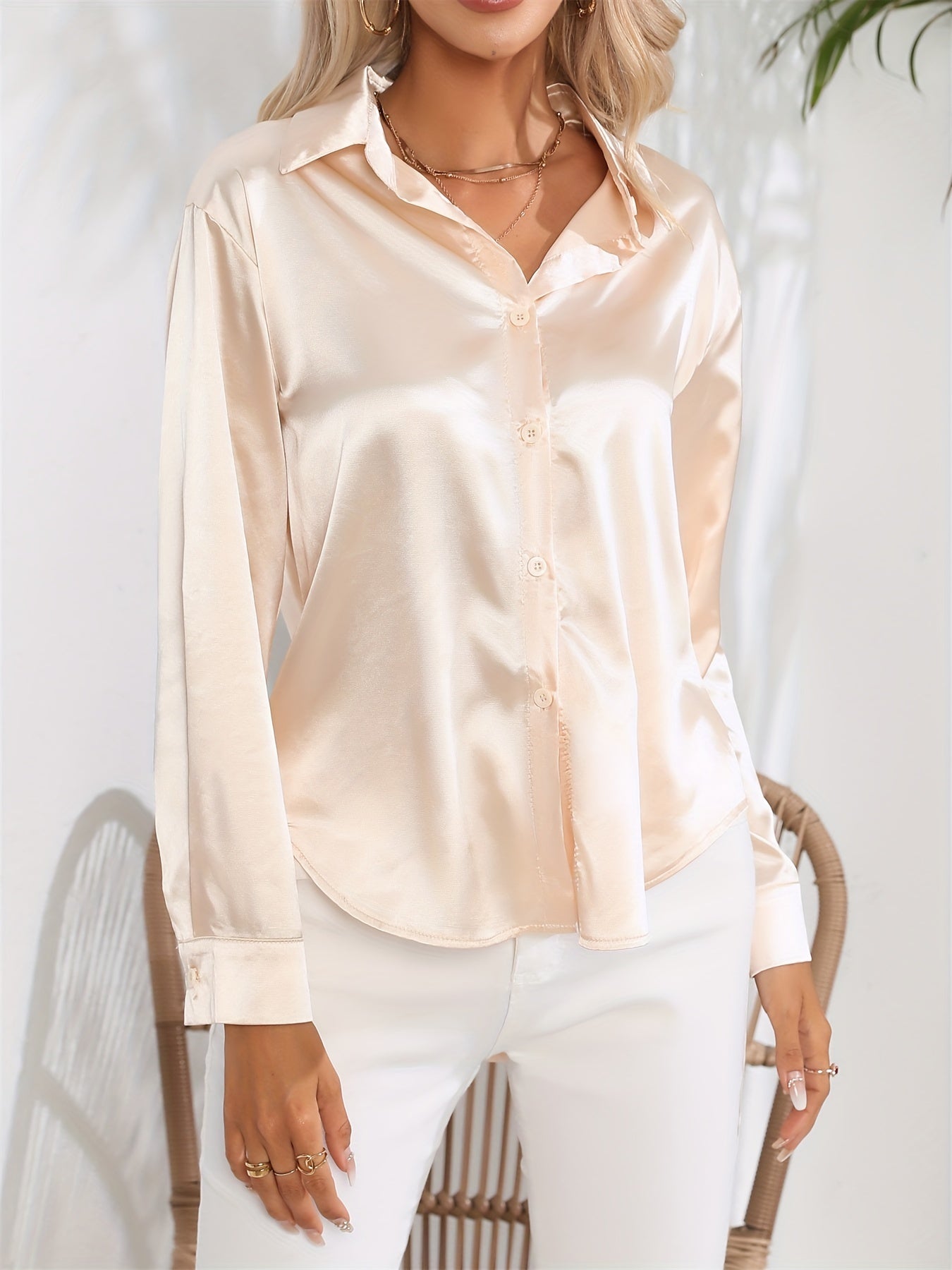 Bengina | Blusa Satinata Elegante con Maniche Lunghe