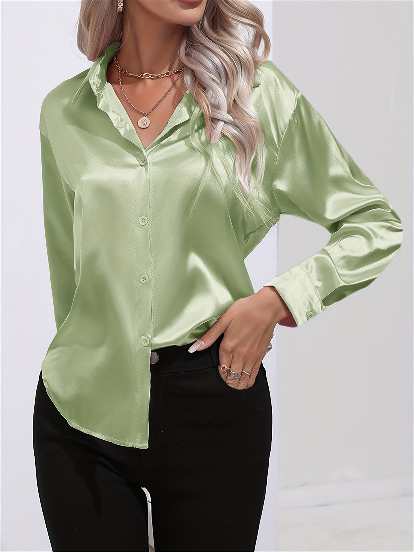 Bengina | Blusa Satinata Elegante con Maniche Lunghe