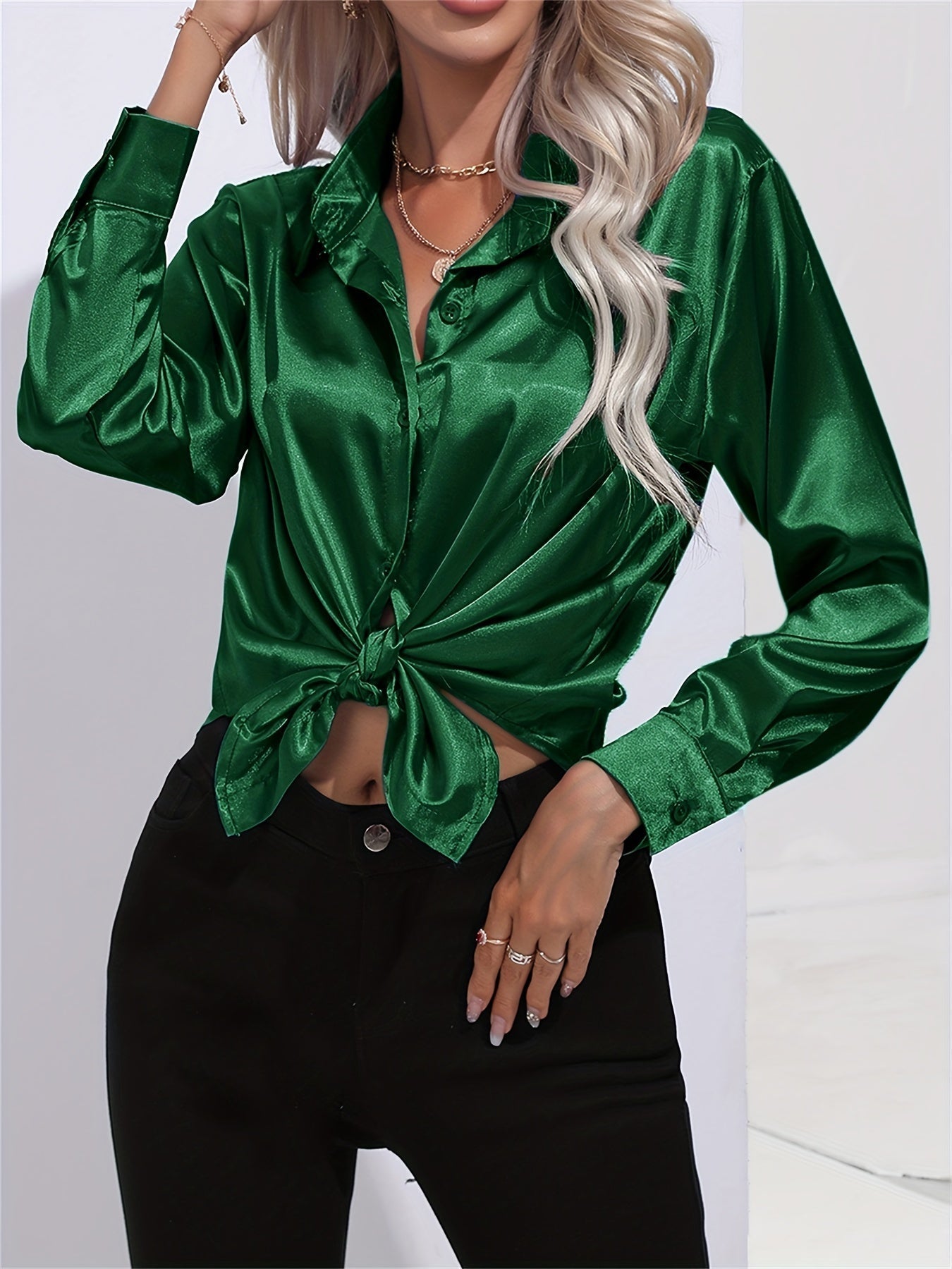 Bengina | Blusa Satinata Elegante con Maniche Lunghe