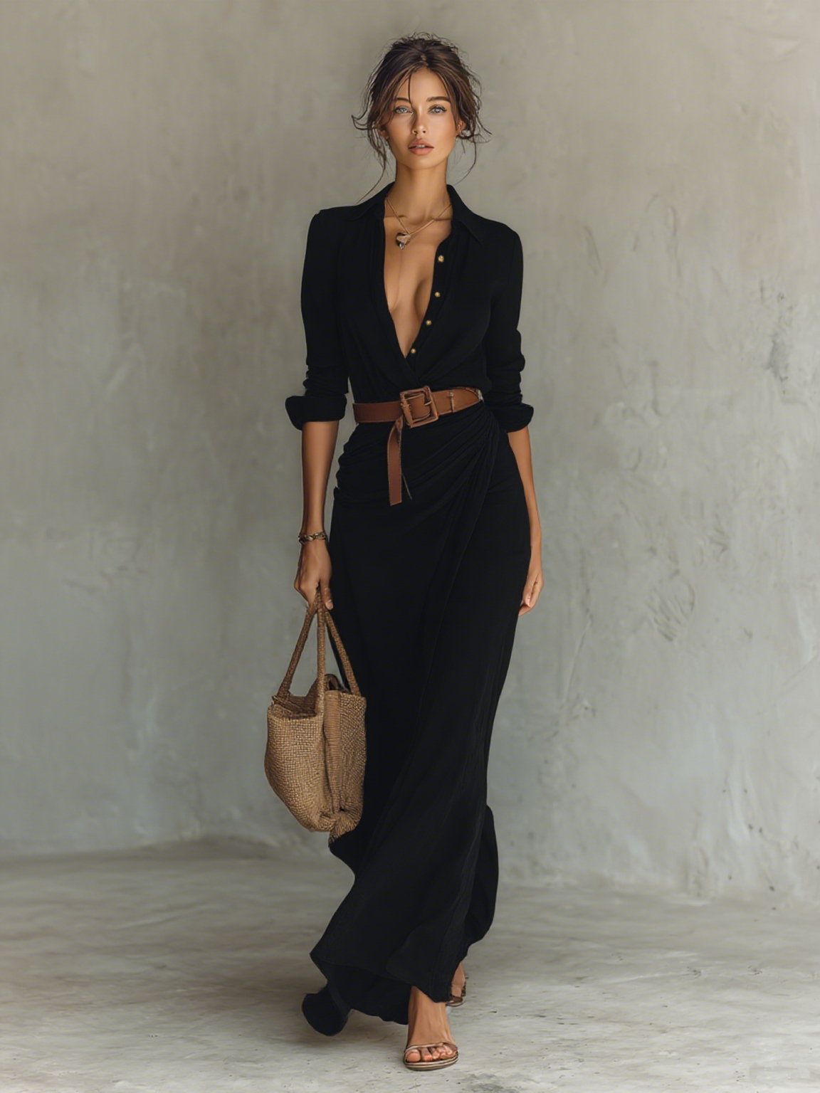 Senna | Abito Maxi Lungo con Collo a Revers
