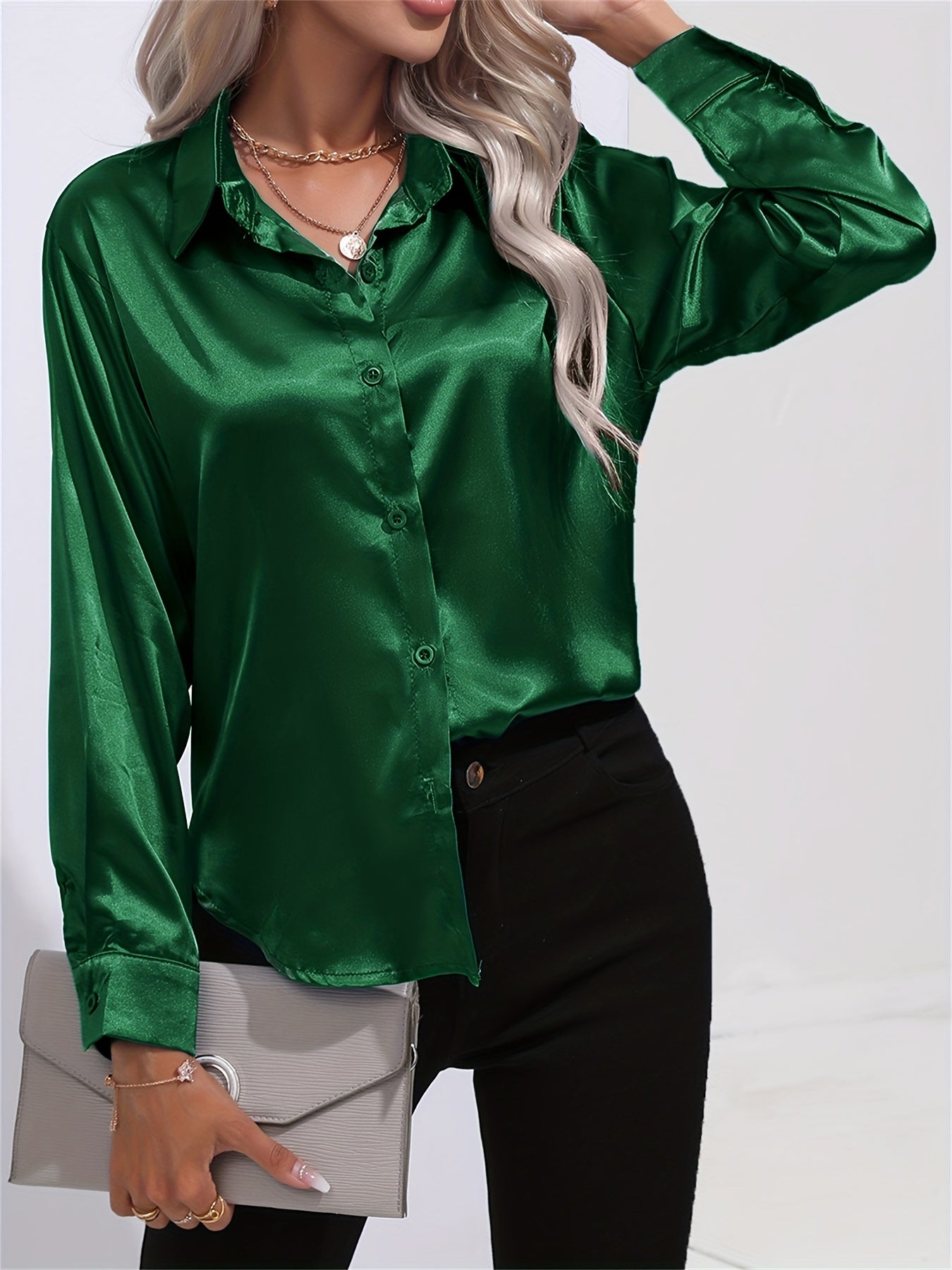 Bengina | Blusa Satinata Elegante con Maniche Lunghe
