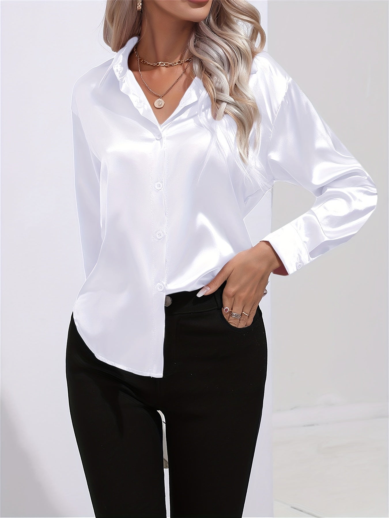 Bengina | Blusa Satinata Elegante con Maniche Lunghe