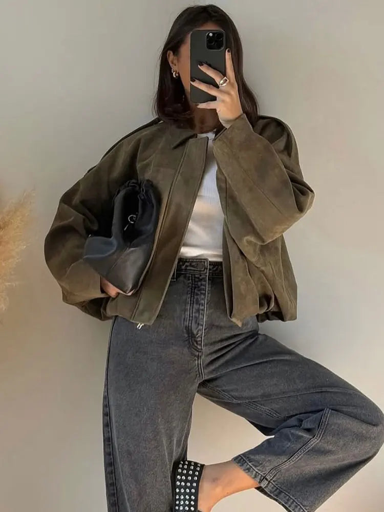 Giada™ | Giacca in Pelle Scamosciata Oversize