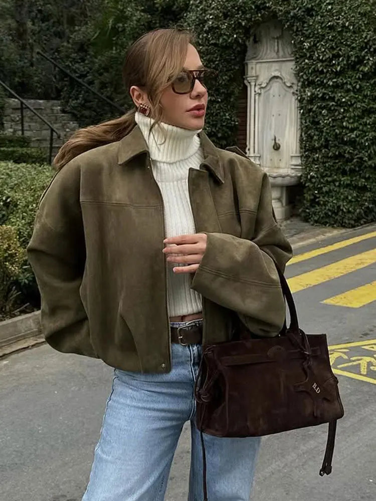 Giada™ | Giacca in Pelle Scamosciata Oversize