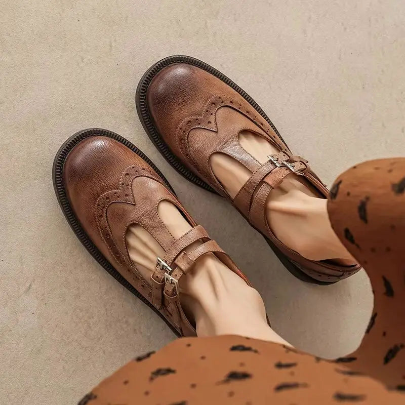 Chiara™ | Mary Jane Retrò in Pelle con Tacco Comodo