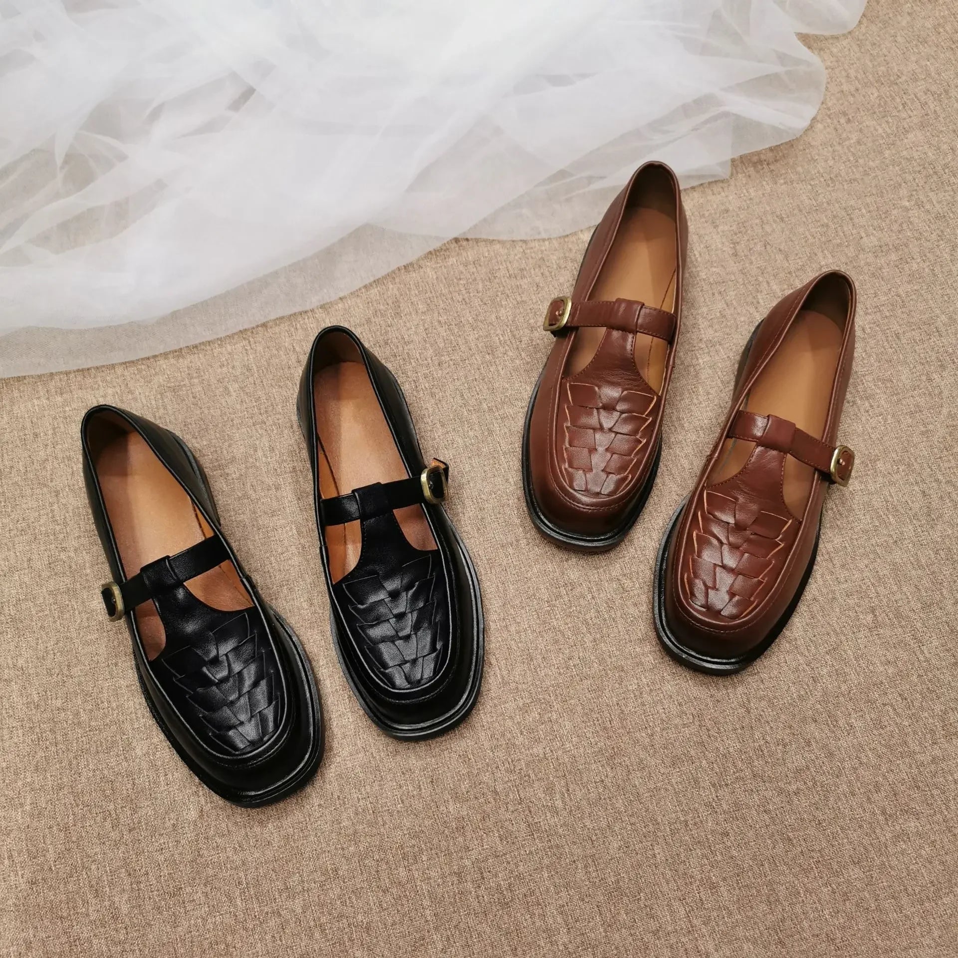 Lucia™ | Mary Jane in Pelle Intrecciata