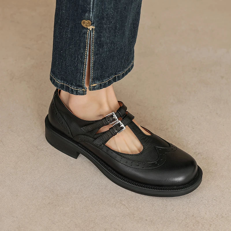 Chiara™ | Mary Jane Retrò in Pelle con Tacco Comodo
