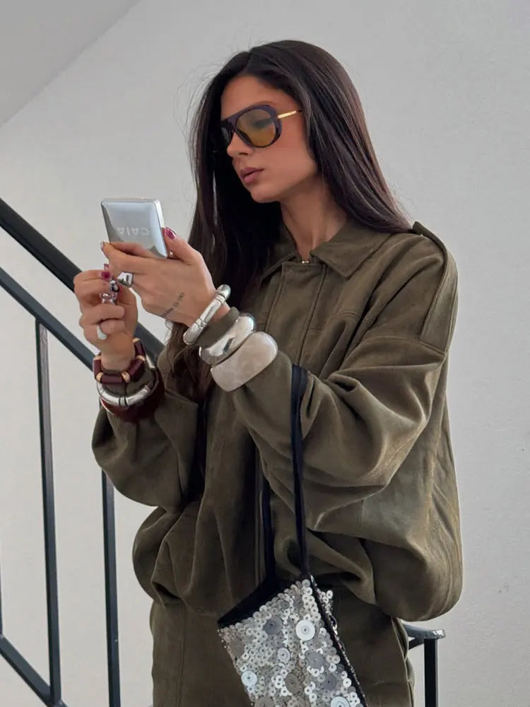 Giada™ | Giacca in Pelle Scamosciata Oversize