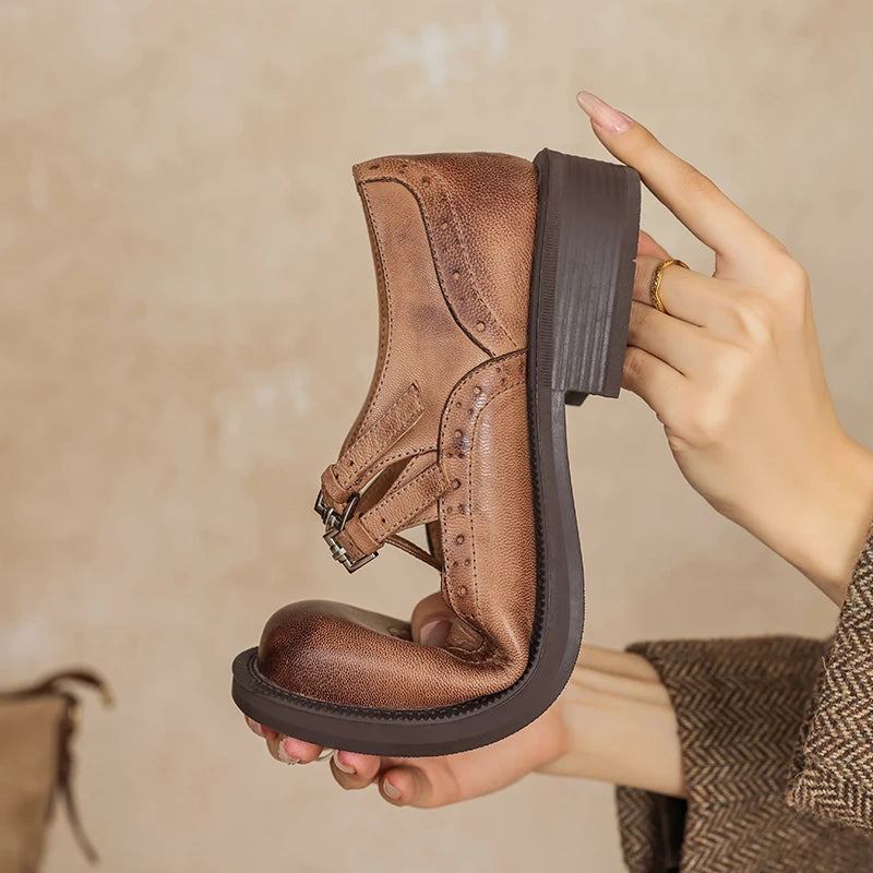 Chiara™ | Mary Jane Retrò in Pelle con Tacco Comodo