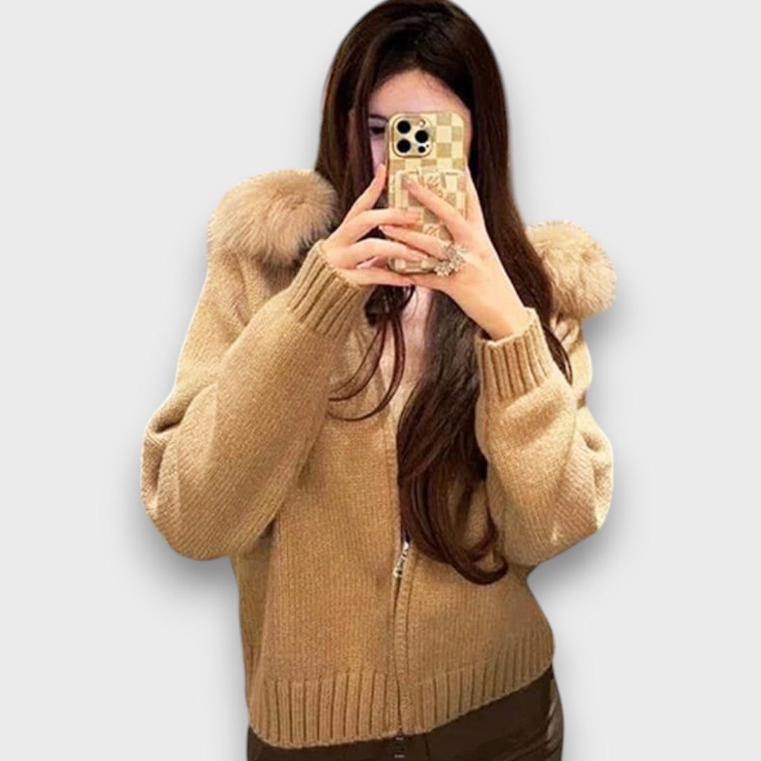 Alisanne – Giacca a maglia con zip e colletto in faux fur