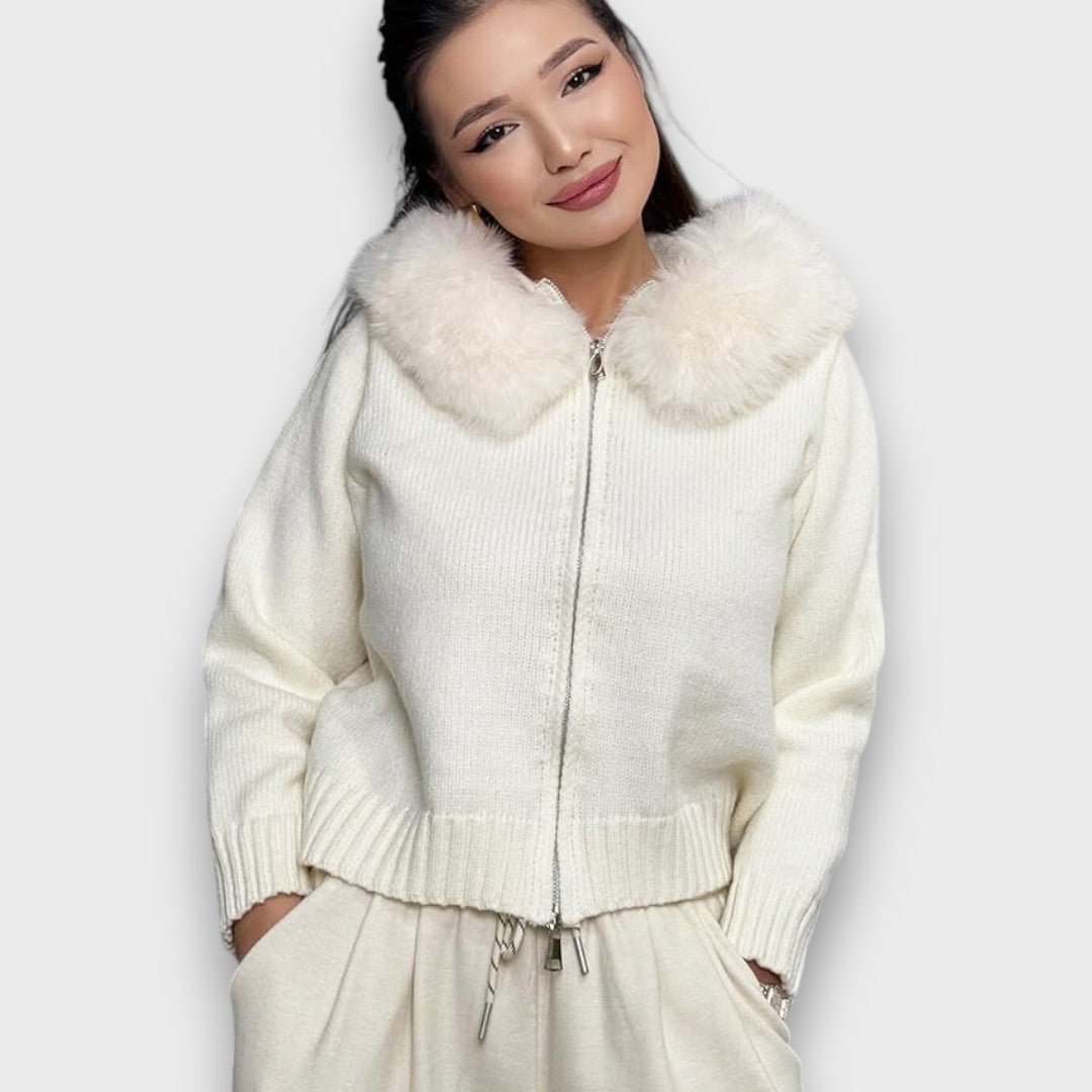 Alisanne – Giacca a maglia con zip e colletto in faux fur