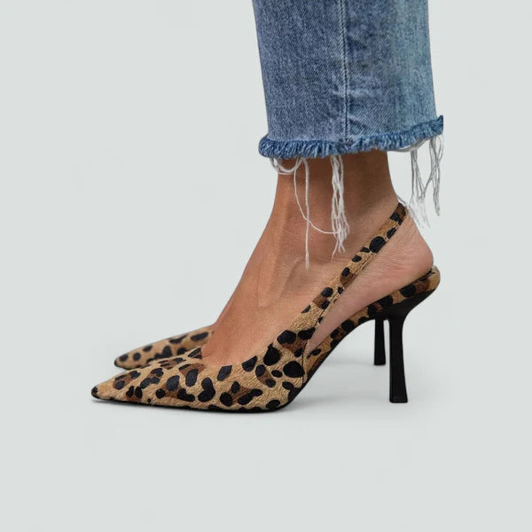Maria | Tacchi Stiletto Khaki con Stampa Leopardo e Punta Affilata