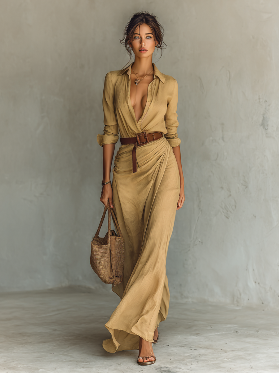 Senna | Abito Maxi Lungo con Collo a Revers