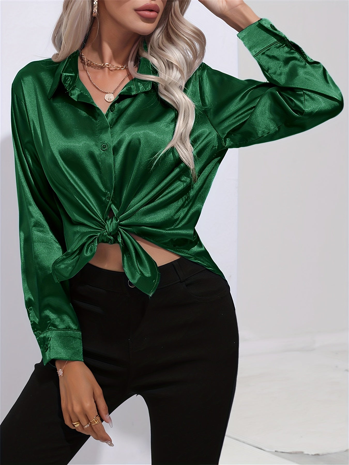 Bengina | Blusa Satinata Elegante con Maniche Lunghe