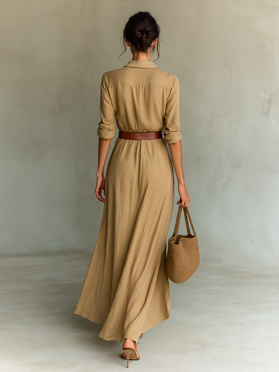 Senna | Abito Maxi Lungo con Collo a Revers